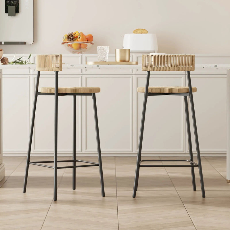 Boho Style Handwoven Paper Rope Counter Stools (Set of 2) by HouseOfZazla