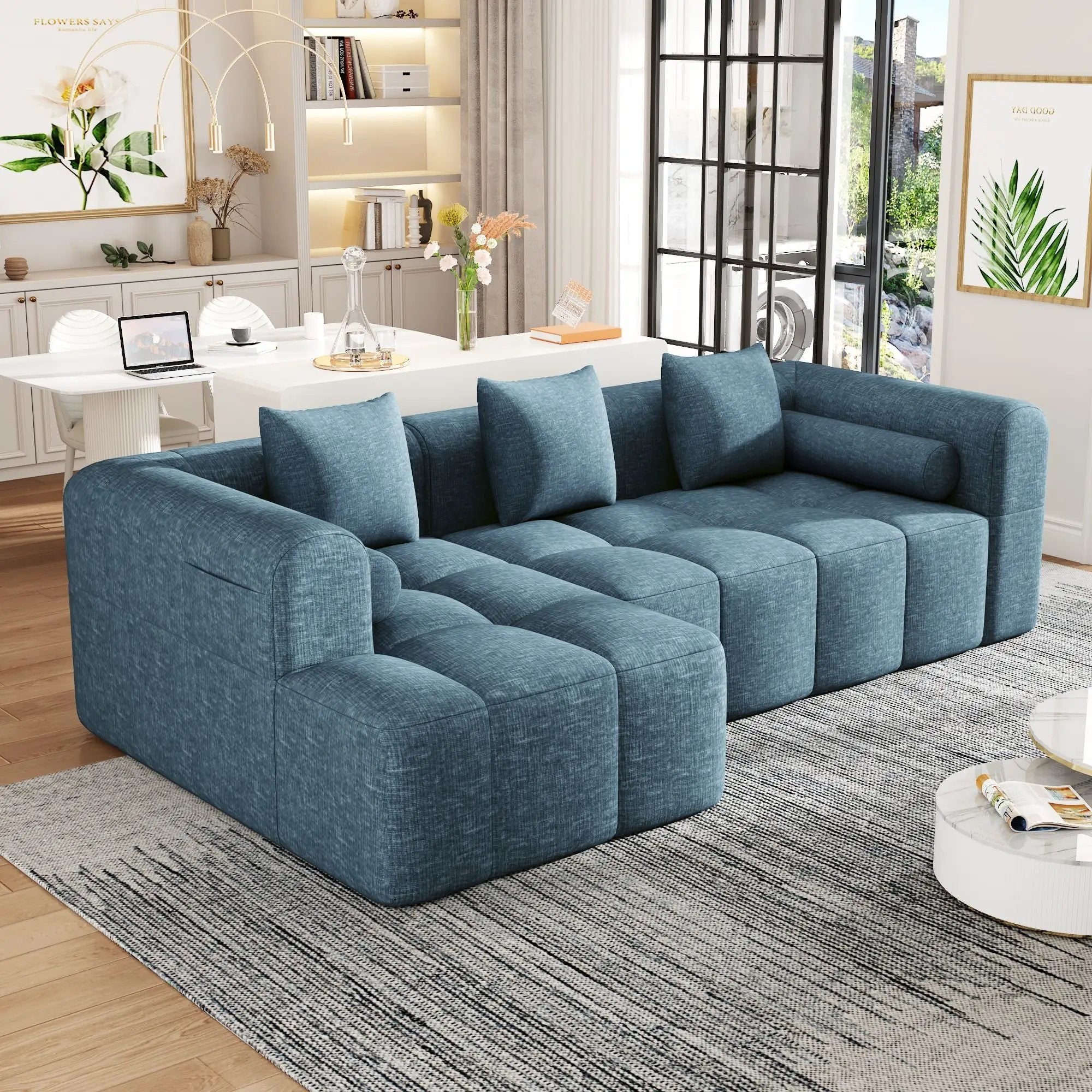 Sectional Free Combined Sofa With 2 Side Pockets by HouseOfZazla