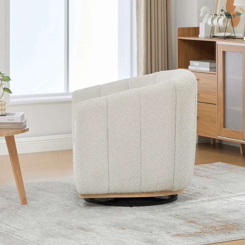 360 Degrees Swivel Upholstered Barrel Armchair For Living Room - Ivory by HouseOfZazla