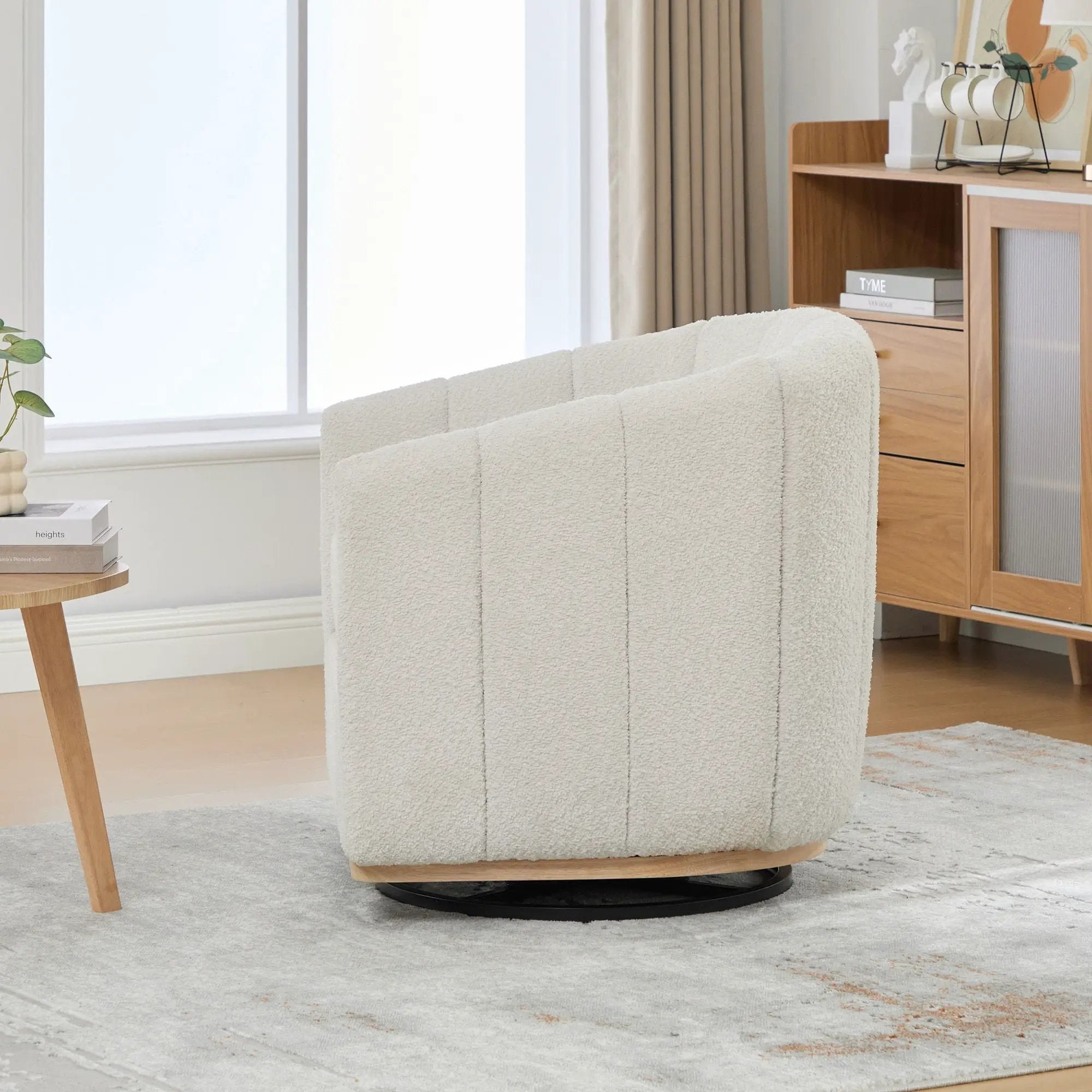 360 Degrees Swivel Upholstered Barrel Armchair For Living Room - Ivory by Unique Piece Furniture