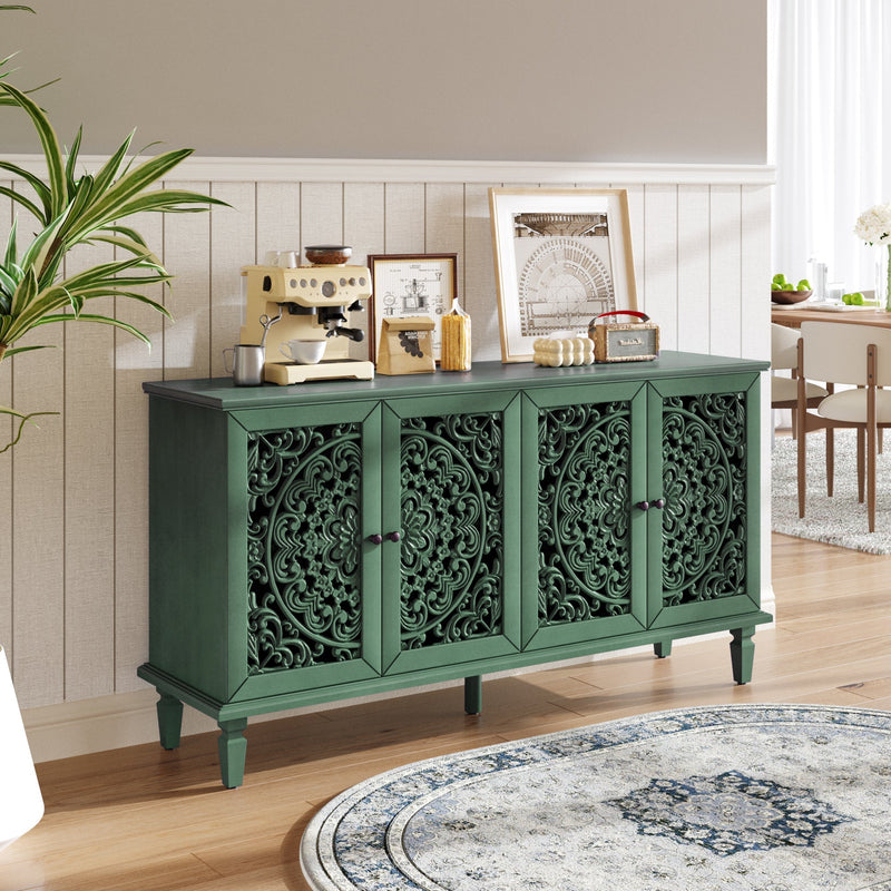 60' Antique Buffet Cabinet with Floral Carvings by HouseOfZazla