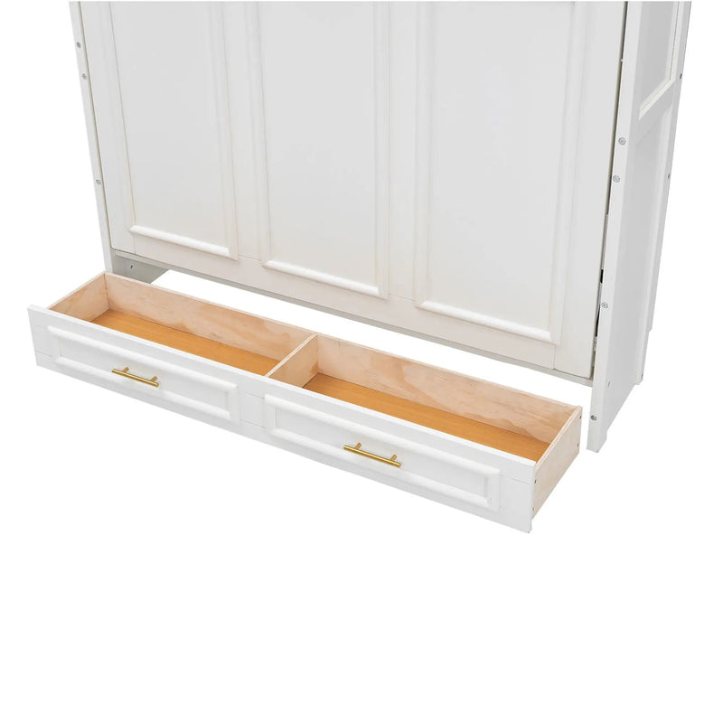 Full Size Murphy Bed With 2 Drawers - Beige