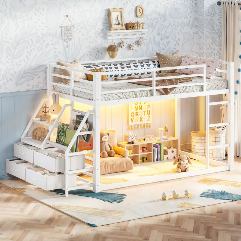 Twin Over Twin Bunk Bed with Storage Shelves and Drawers by HouseOfZazla