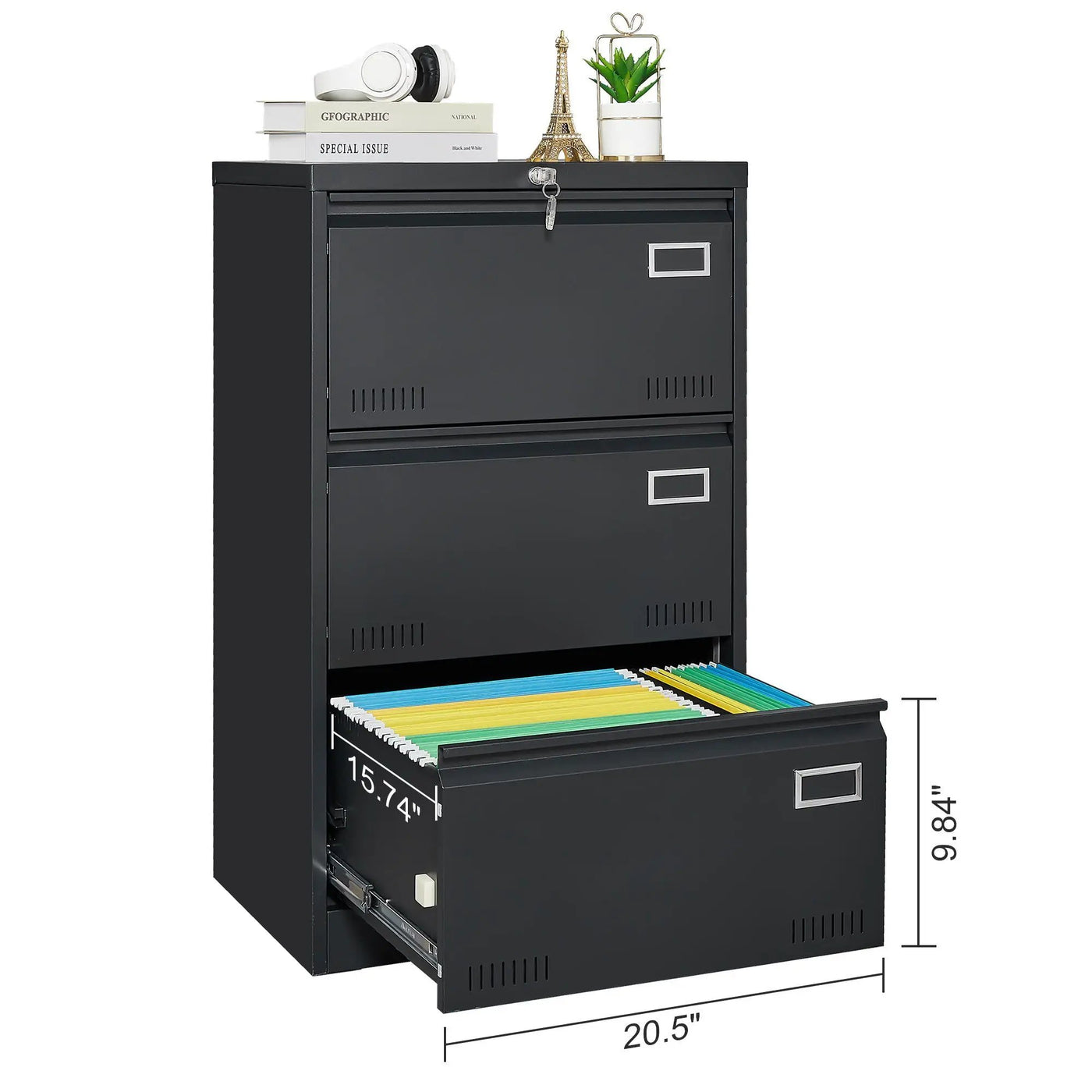 Filing Cabinet Lateral File Cabinet 3 Drawer, Locking Metal File Cabinets Three Drawer, Office Filing Cabinet With Lock Drawers For Home Office by Unique Piece Furniture