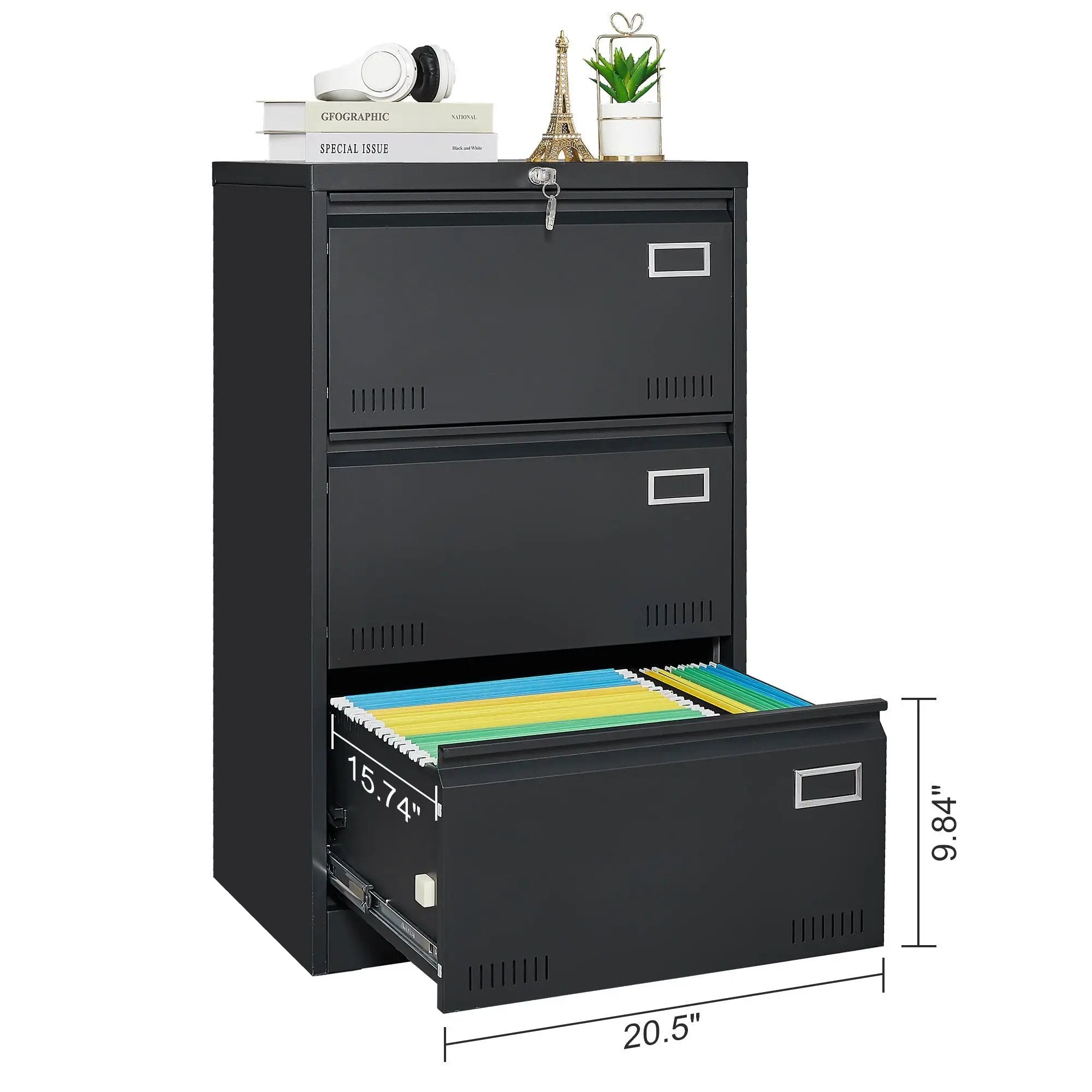 Filing Cabinet Lateral File Cabinet 3 Drawer, Locking Metal File Cabinets Three Drawer, Office Filing Cabinet With Lock Drawers For Home Office by Unique Piece Furniture
