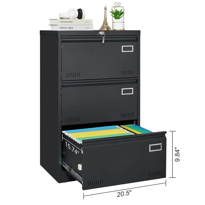 Filing Cabinet Lateral File Cabinet 3 Drawer, Locking Metal File Cabinets Three Drawer, Office Filing Cabinet With Lock Drawers For Home Office by HouseOfZazla