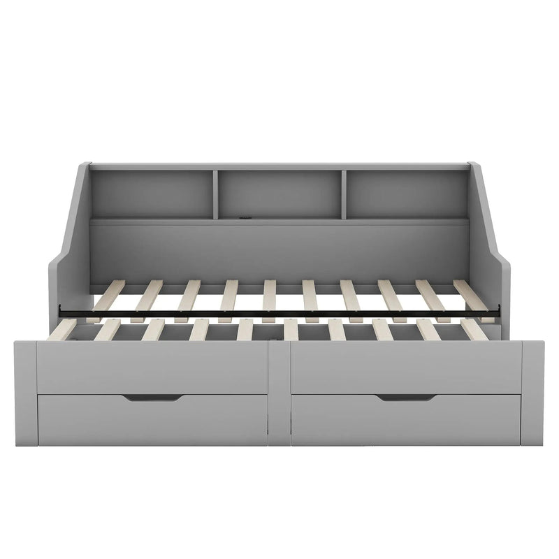 Daybed Frame With Storage Bookcases, 2 Drawers, Charging Station