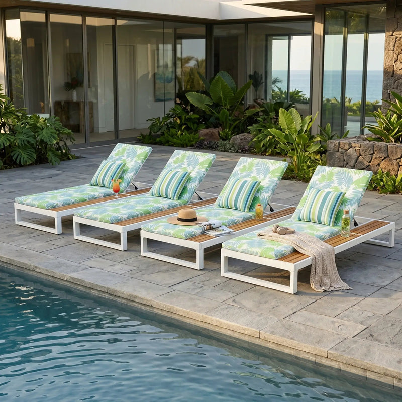 White Iron & Teak Finish Chaise Lounge Set by HouseOfZazla