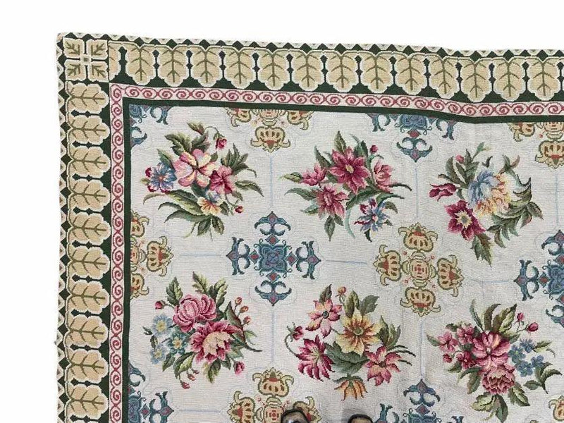 Hand-Knotted Needlepoint Carpet 6x9, Ivory/Cream Background, Colorful Flowers, Yellow Border, Aubusson Rug 6 x 9, New, Handmade by Jewel Rugs