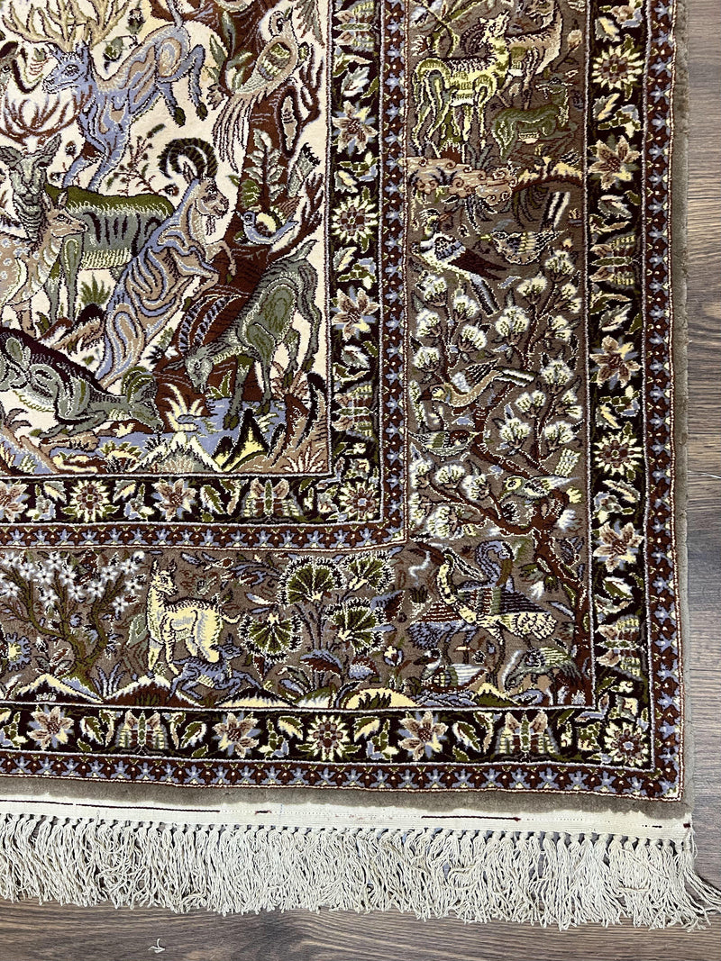 Persian Isfahan Rug 5x8 - Tree of Life, Animal Pictorials, Kork Wool & Silk by Jewel Rugs