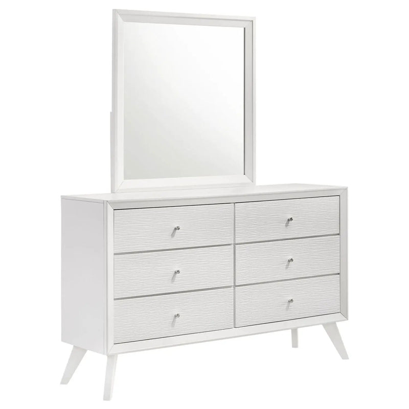 1 Piece Dresser With Angled Legs, Wave Texture And Round Knobs - White by Unique Piece Furniture