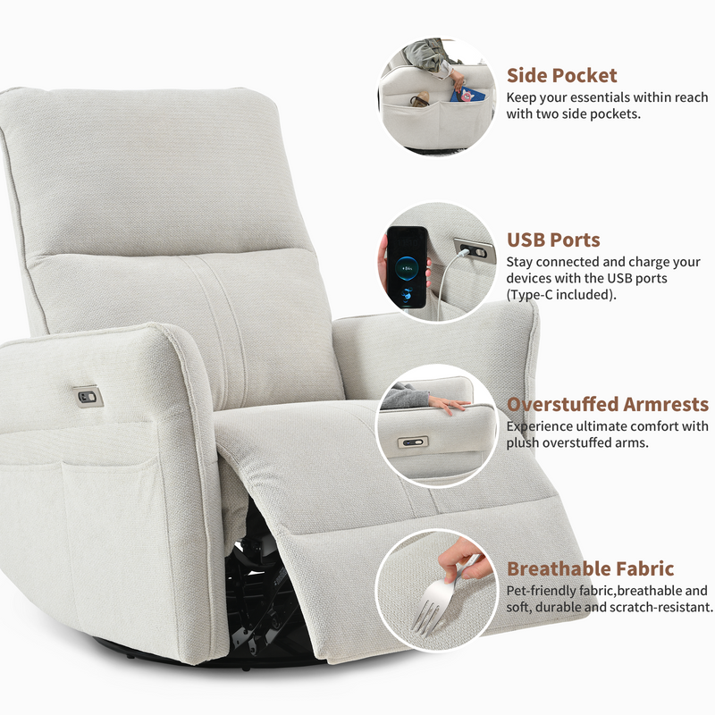270° Power Swivel Rocker Recliner Chair, Light Gray, photo 3 of 10