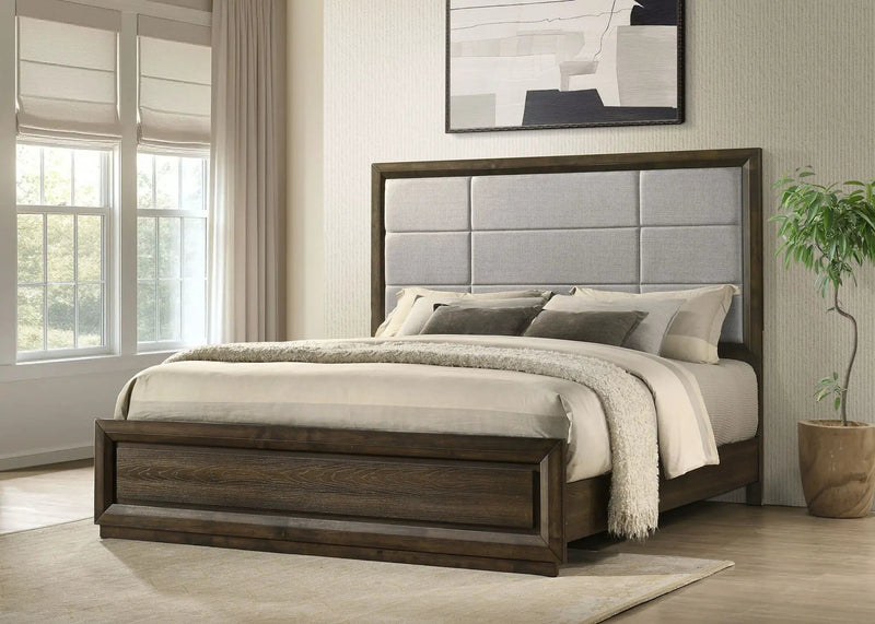 Atlas 63-inch California King Upholstered Panel Bed Grey and Dark Oak by Unique Piece Furniture