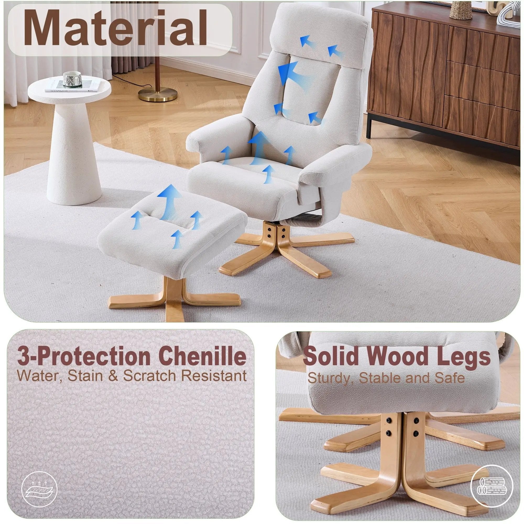 Upholstered Heated Massage 360° Swivel Accent Chair With Ottoman by HouseOfZazla