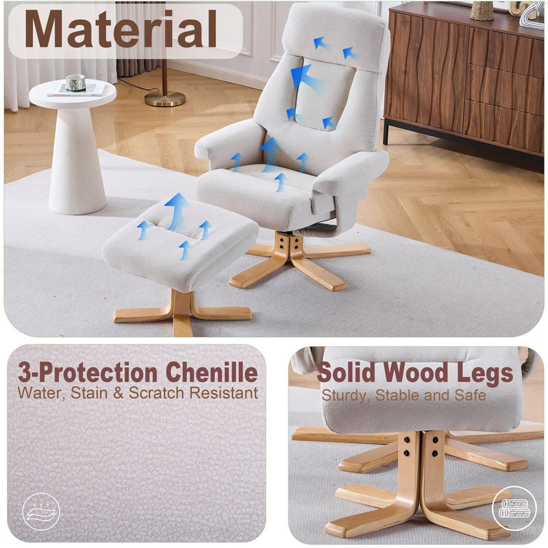 Upholstered Heated Massage 360° Swivel Accent Chair With Ottoman by HouseOfZazla