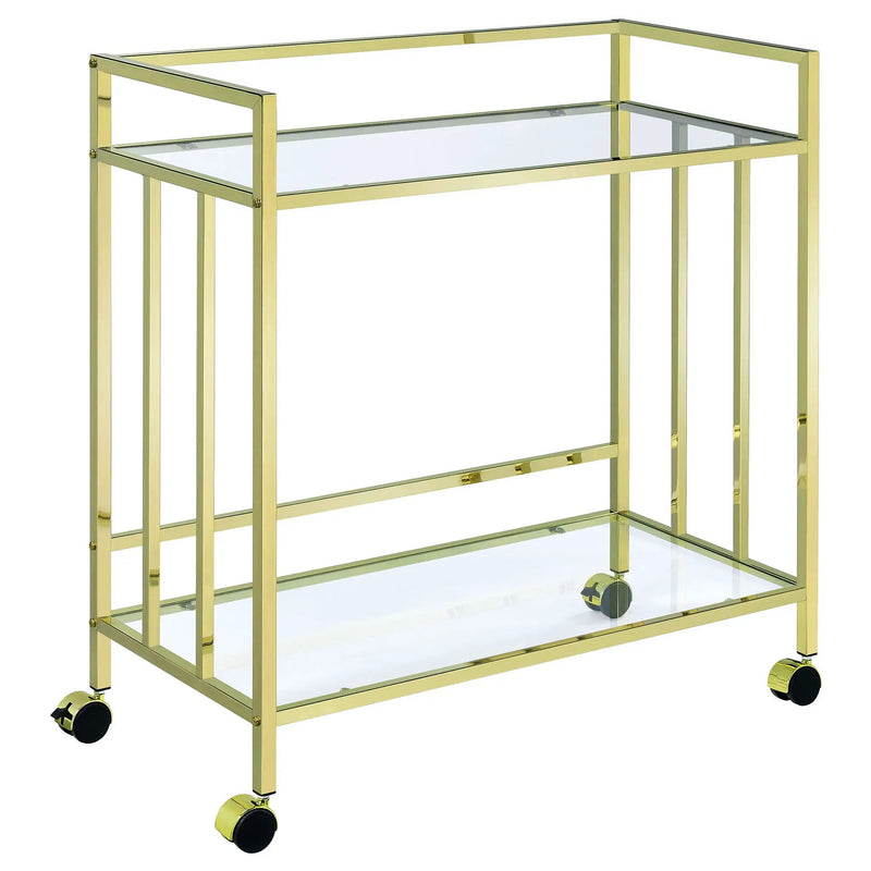 Cara 2-tier Rectangular Glass Shelf Metal Bar Cart Brass by Unique Piece Furniture