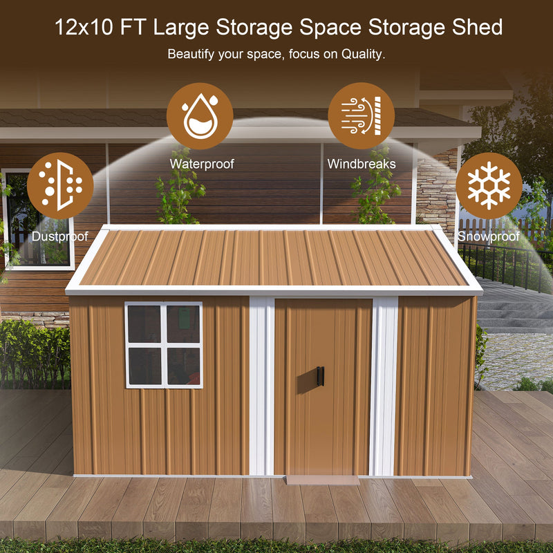 12x10 FT Heavy-Duty Metal Storage Shed with Lockable Door & Ventilation by HouseOfZazla