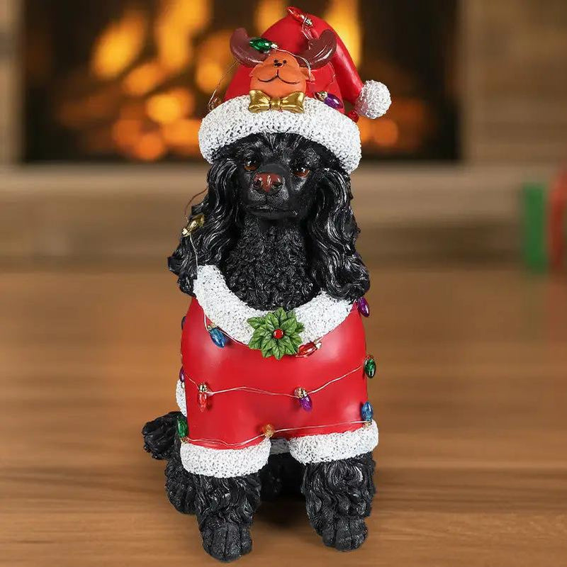 Festive Black Poodle Christmas Statue by HouseOfZazla