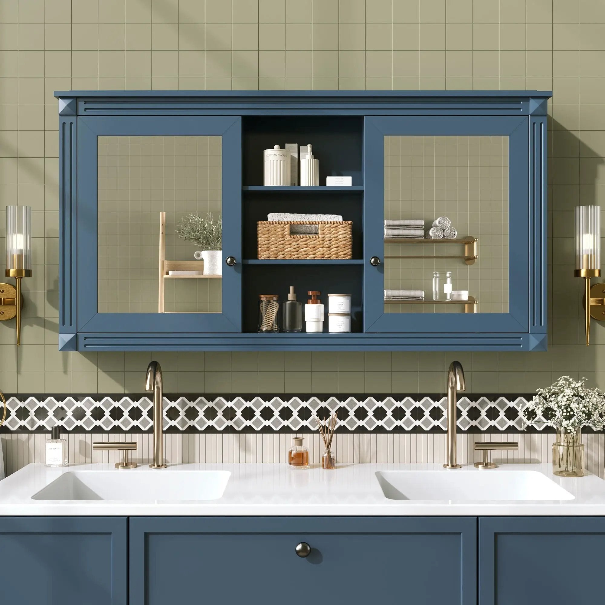 Modern Wall-Mount 2 In 1 Mirror Cabinet With Adjustable Shelves, Soft-Closing Hinges by Unique Piece Furniture