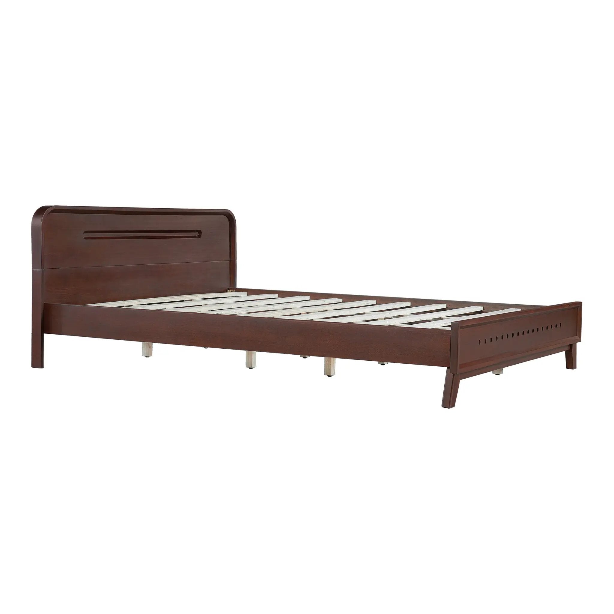 Pine Solid Wood Queen Size Bed, Dark Walnut by HouseOfZazla
