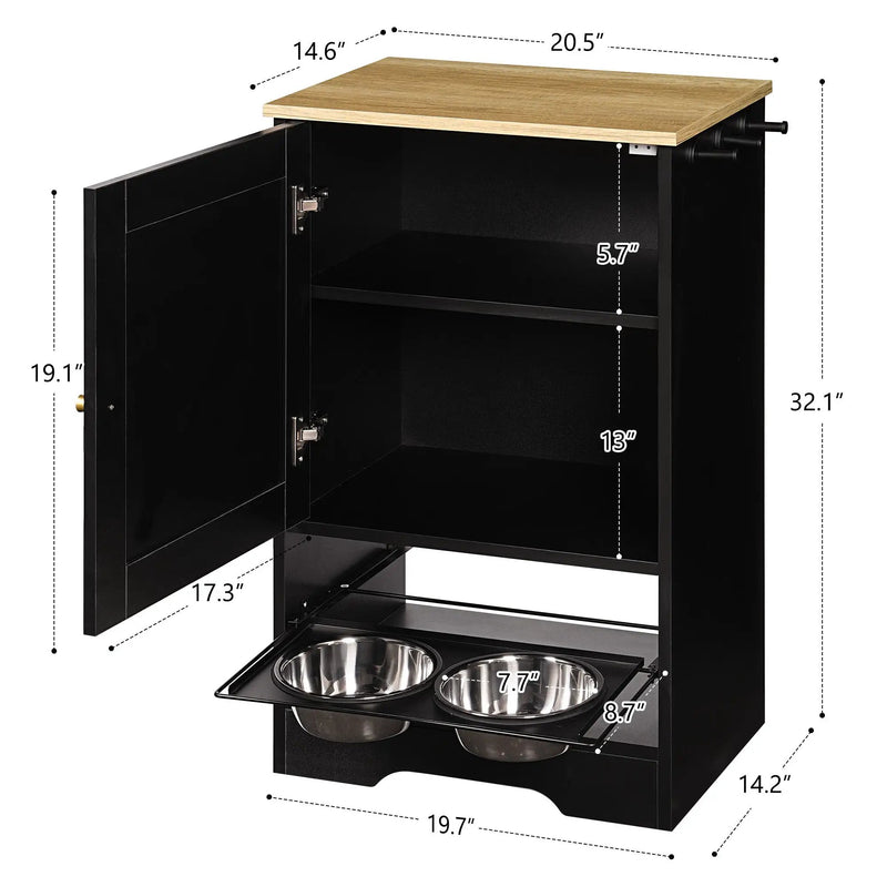 Feeding Station with 1 Storage Cabinet Black by HouseOfZazla