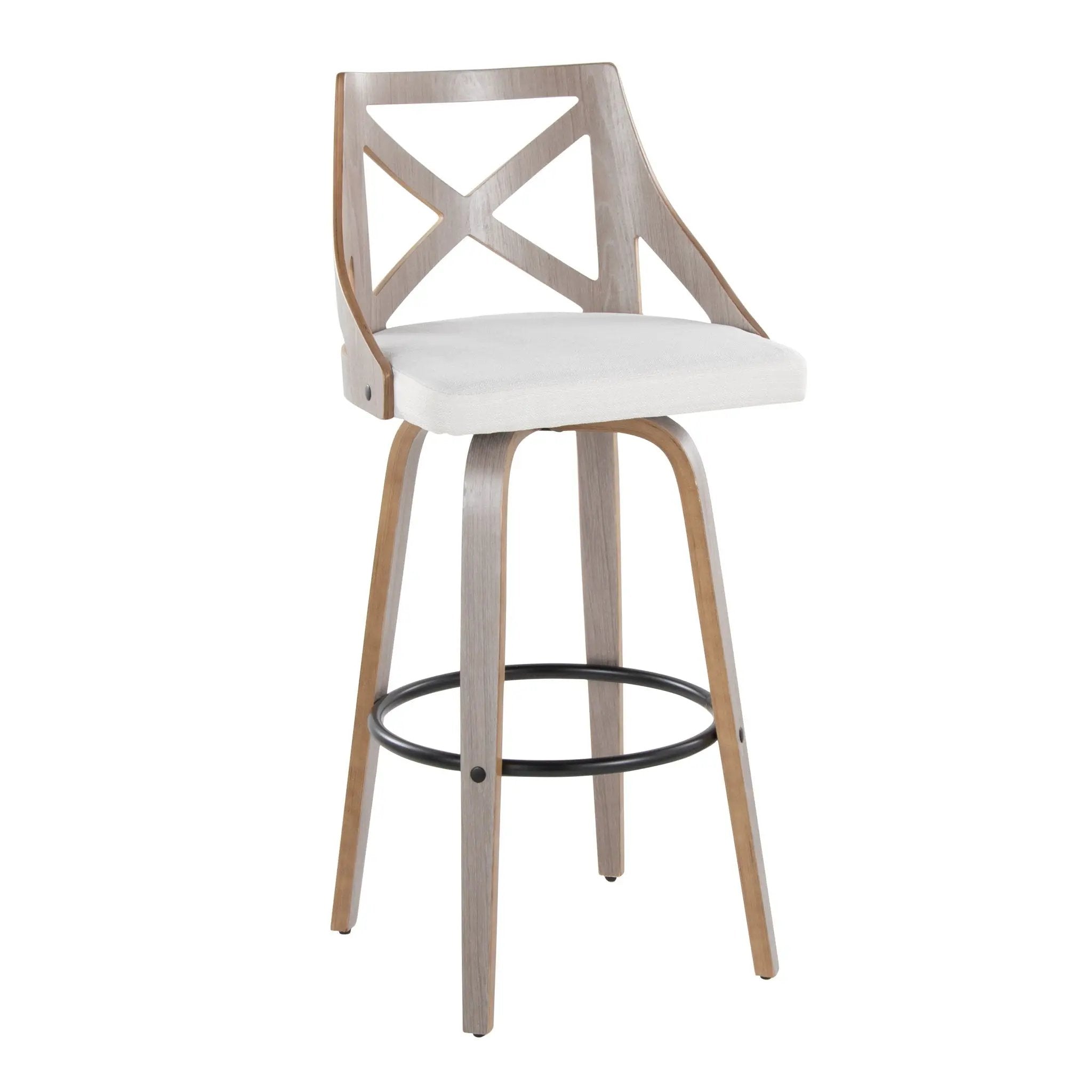 Charlotte - Farmhouse Fixed Height Barstool With Swivel & Round Footrest (Set of 2) - Light Gray / Cream by Unique Piece Furniture
