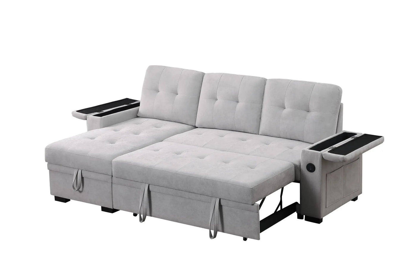Ashlyn II - 84"W Woven Fabric Reversible Sleeper Sectional Sofa with Storage Chaise by Unique Piece Furniture