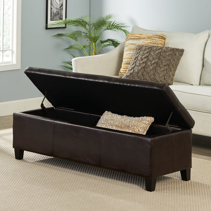 Upholstered PU Leather Storage Ottoman with Solid Wooden Legs by HouseOfZazla