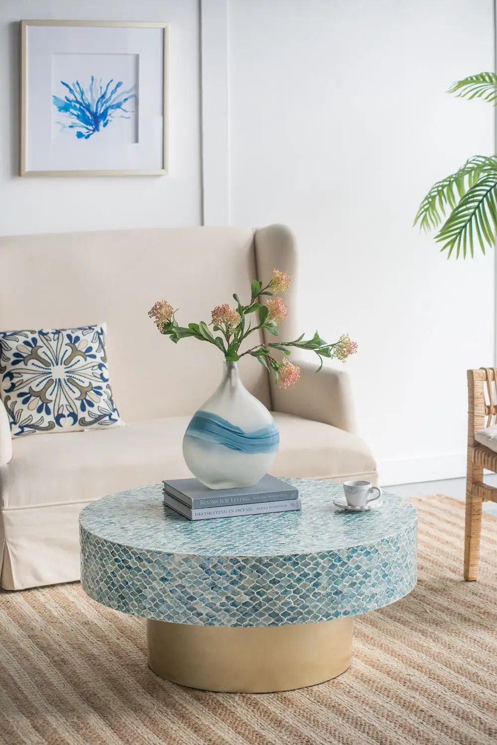 Unique Capiz Coffee Table & Pedestal Base by HouseOfZazla
