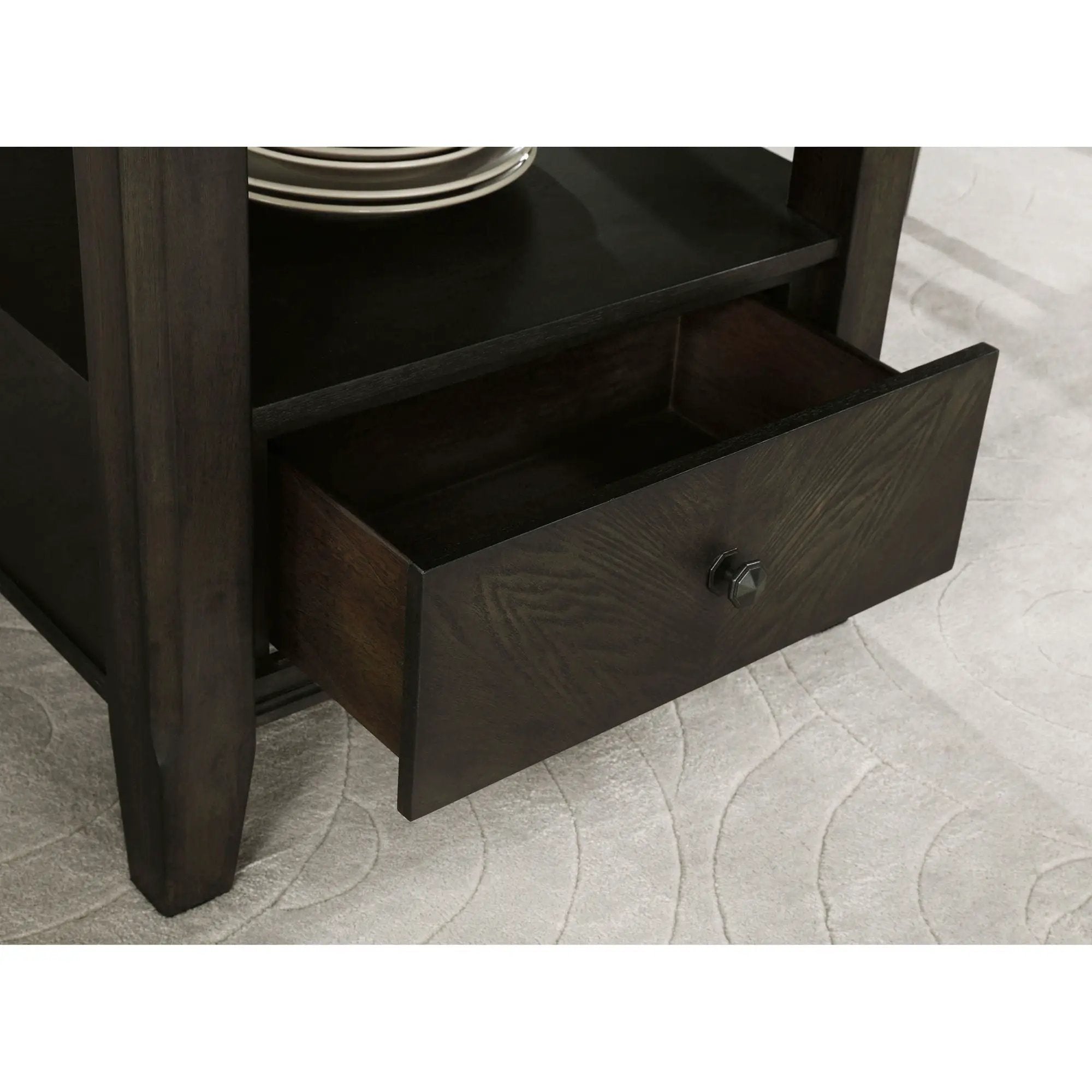 Fulton - Round Dining Table With Drawer - Dark Brown