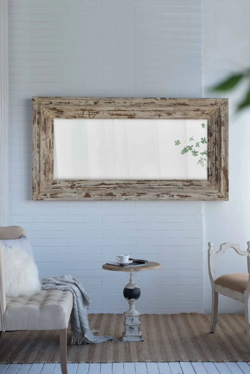 Full Length Rectangle Floor Mirror With Distressed Wood Frame - Brown by Unique Piece Furniture