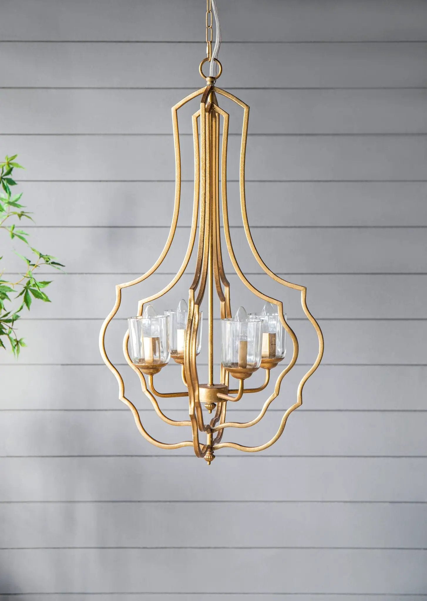 4 Light Metal Chandelier, Hanging Light Fixture With Adjustable Chain For Kitchen, Bulb Not Included - Gold by Unique Piece Furniture