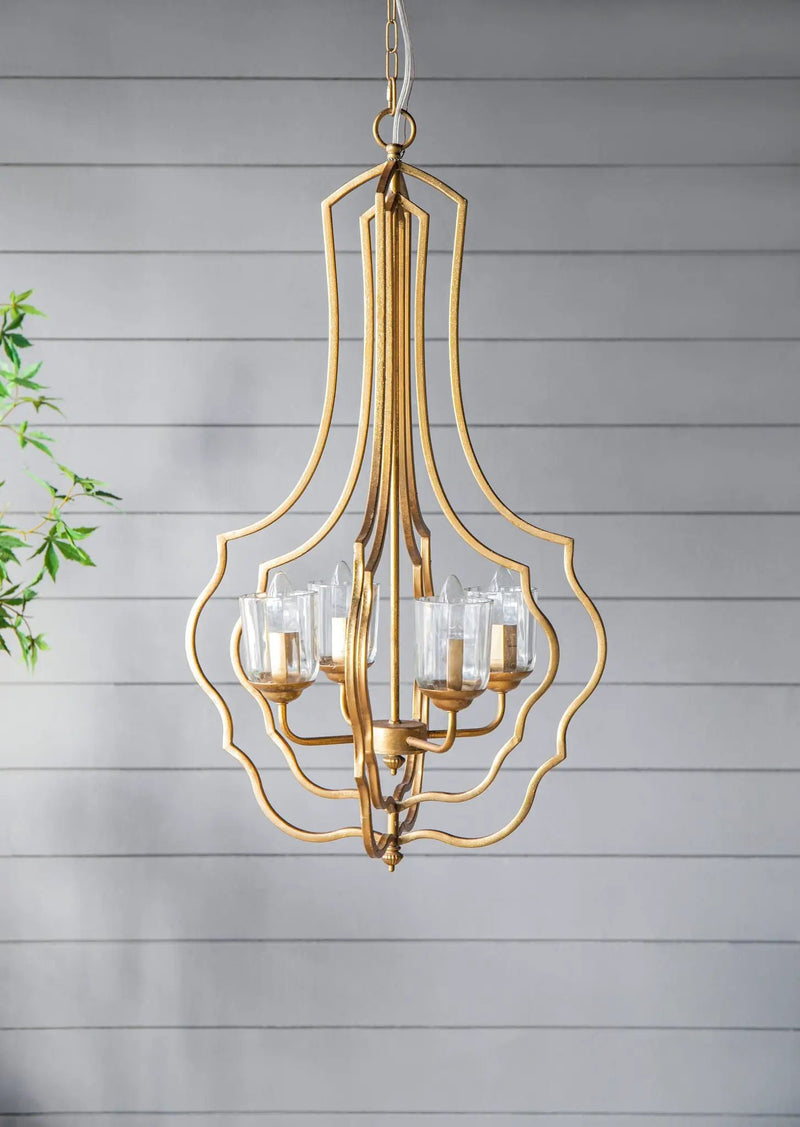 4 Light Metal Chandelier, Hanging Light Fixture With Adjustable Chain For Kitchen, Bulb Not Included - Gold by HouseOfZazla