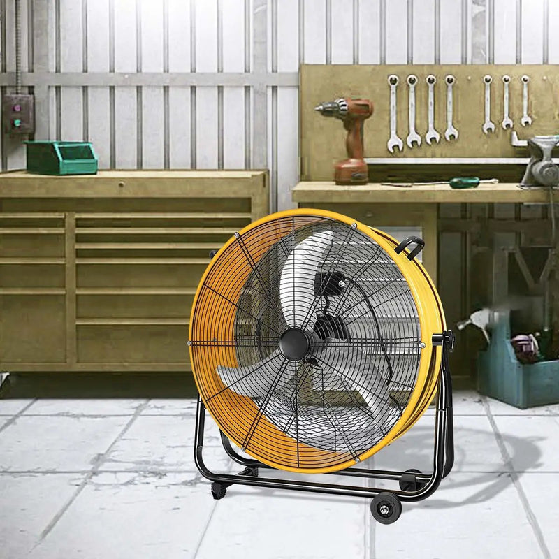 3 Speed Heavy Duty Metal Industrial Drum Fan, Air Circulation - Yellow by HouseOfZazla