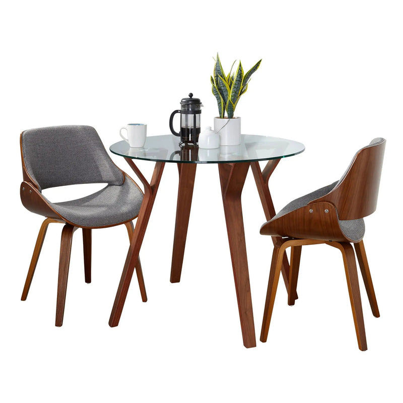 Folia - 3 Piece Dining Set Round Fabrizzi Mid-Century Modern - Walnut / Gray by HouseOfZazla