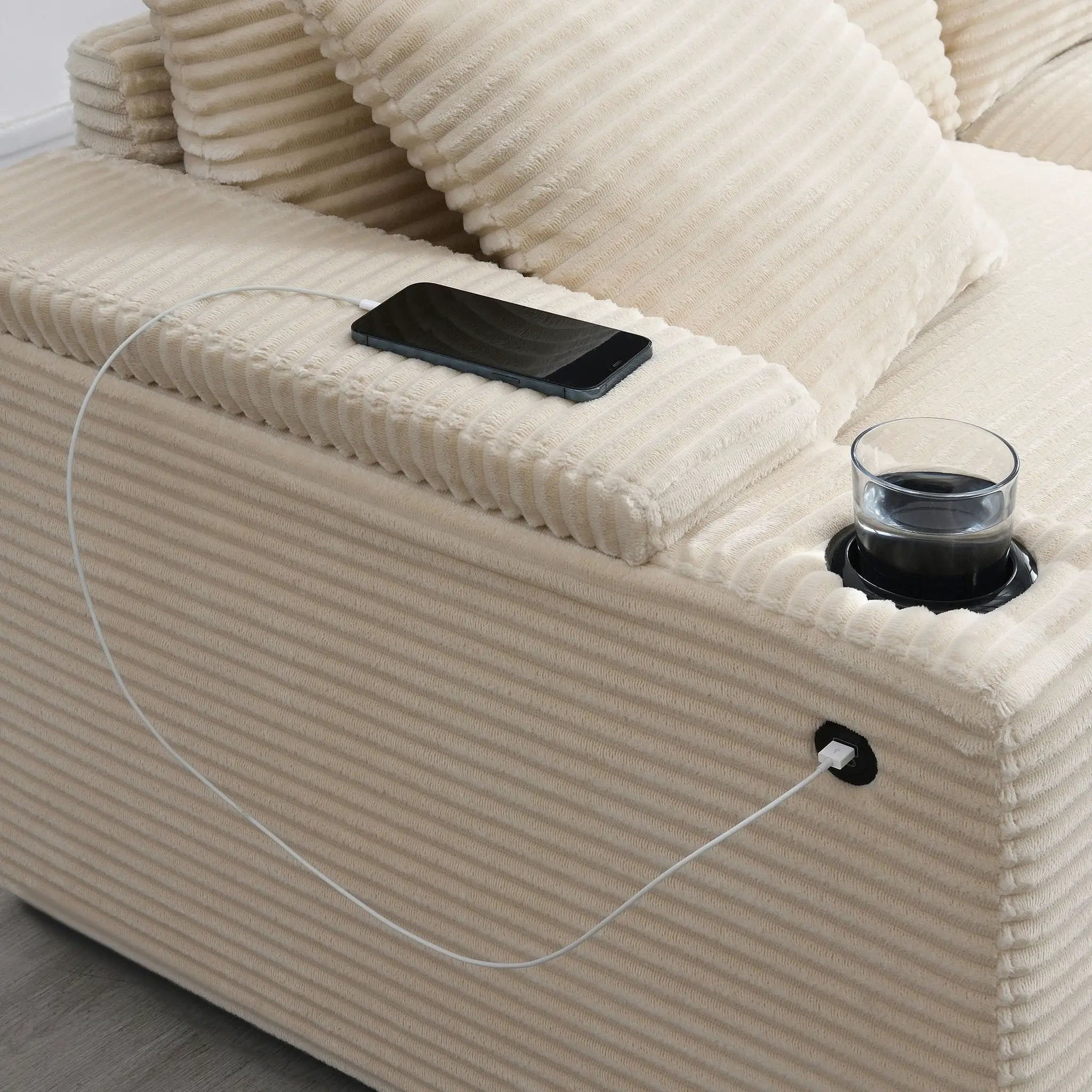 Convertible L Shaped Sectional Corner Couch With Armrest Storage Cup Holders USB Charger, Irregular Corner Oversized Comfy Modular Sofa by HouseOfZazla