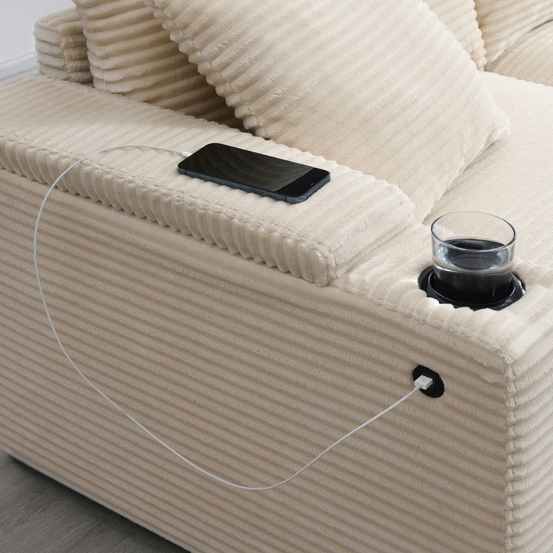 Convertible L Shaped Sectional Corner Couch With Armrest Storage Cup Holders USB Charger, Irregular Corner Oversized Comfy Modular Sofa by HouseOfZazla