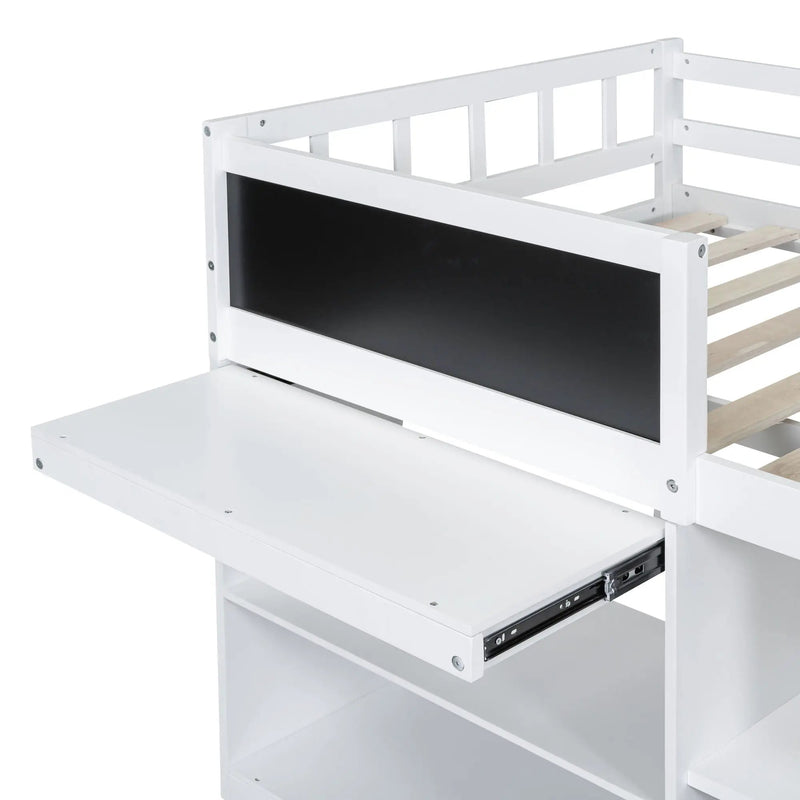 Low Loft Bed With Rolling Desk, Shelf And Drawers by HouseOfZazla