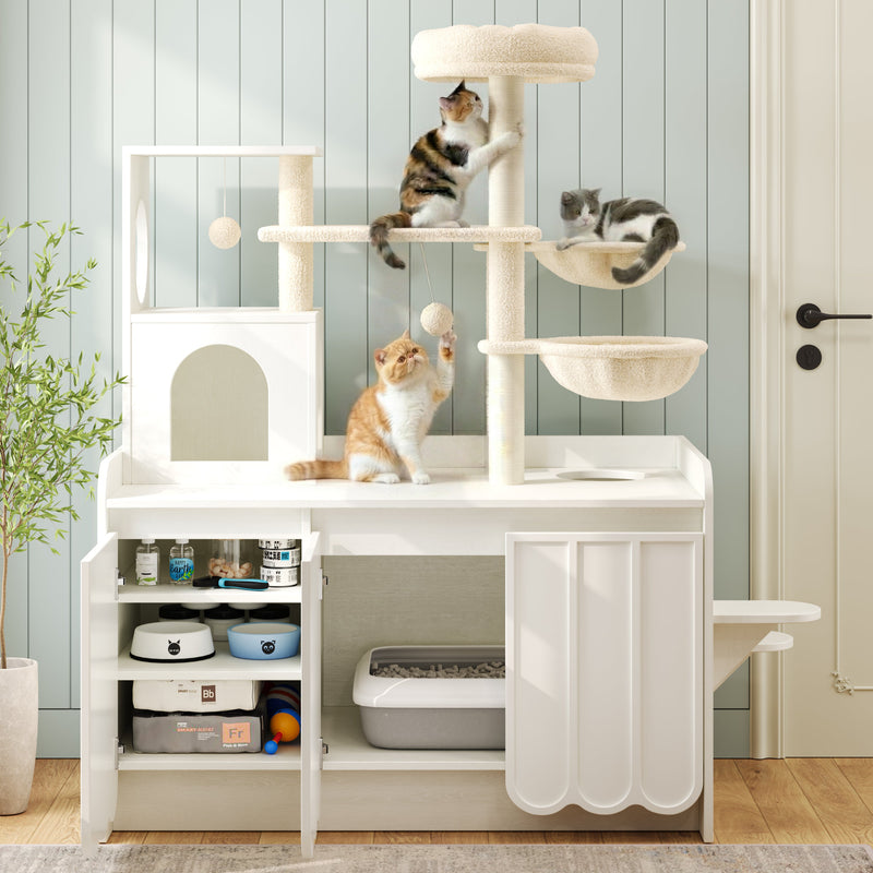 50.6" Cat Tree with Litter Box Enclosure, Sisal Scratching Post & Storage by HouseOfZazla