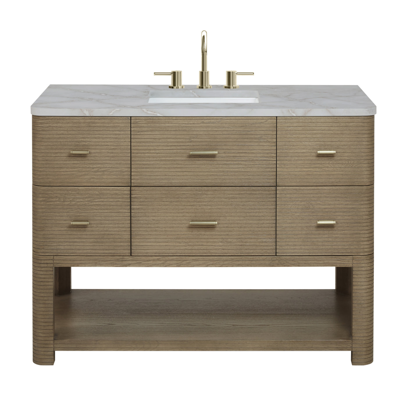 James Martin Lucian 48" Single Bathroom Vanity, Pebble Oak with Victorian Silver (FreePower) countertop