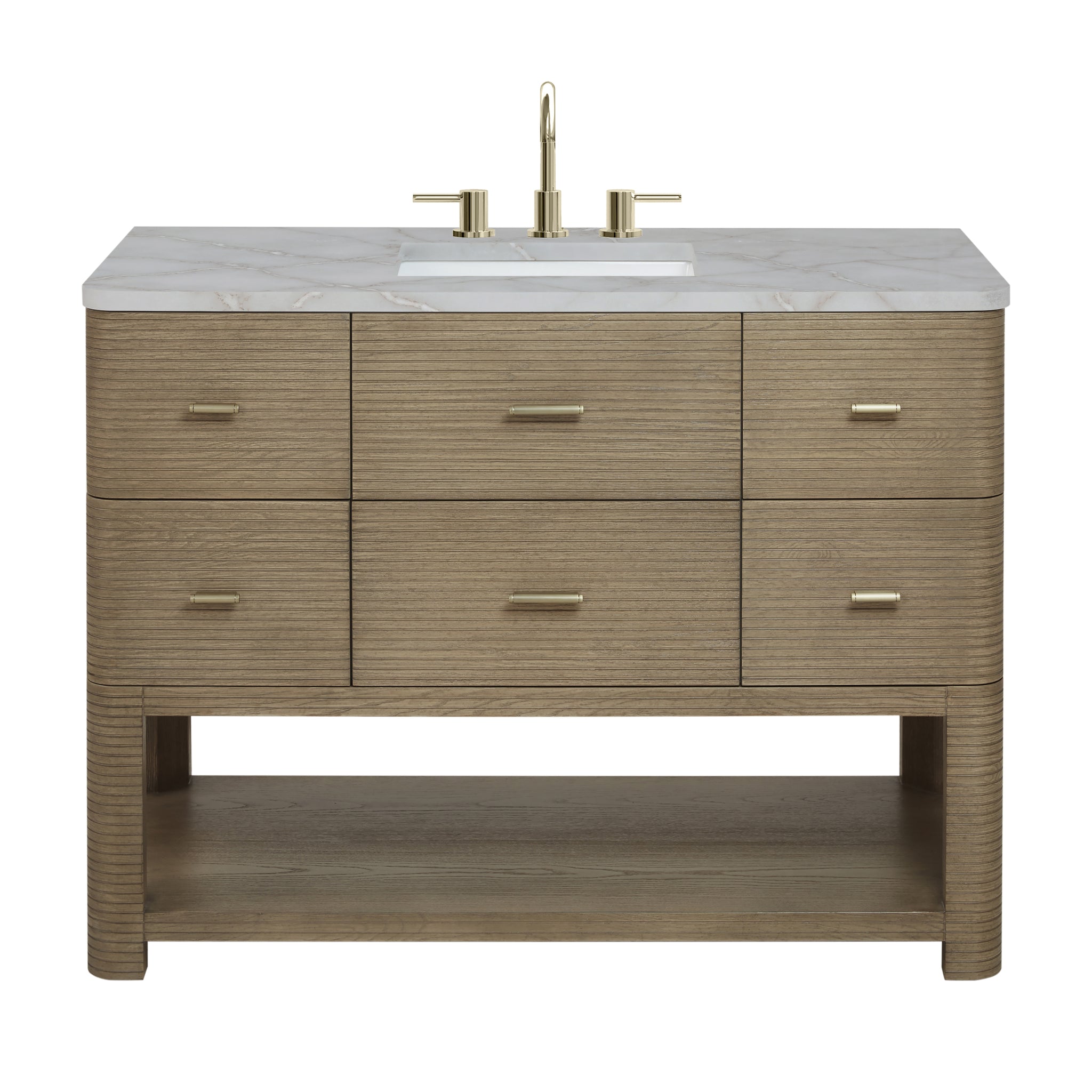 James Martin Lucian 48" Single Bathroom Vanity, Pebble Oak with Victorian Silver (FreePower) countertop