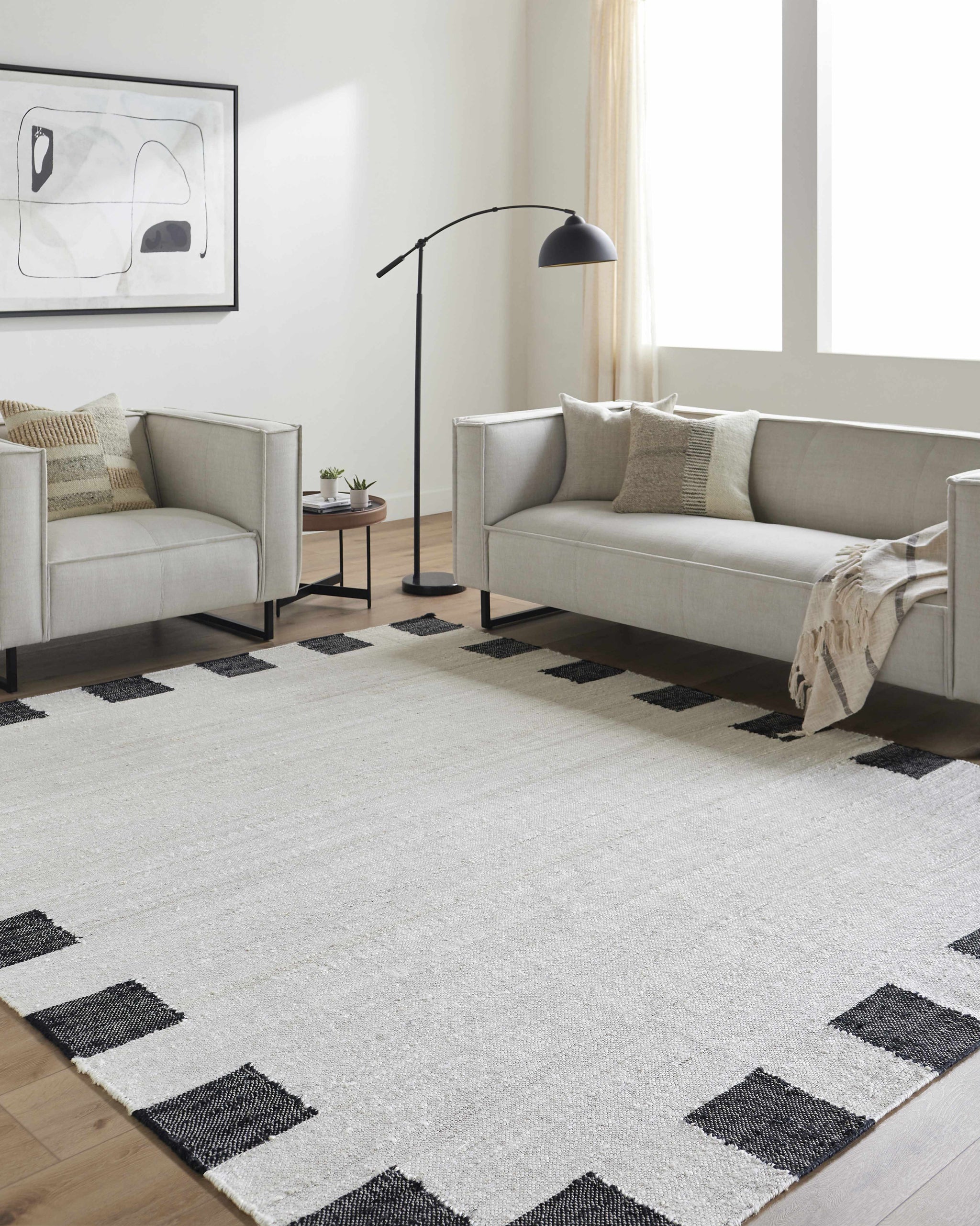 Rocio Dotted Bordered White Jute Carpet by Boutique Rugs