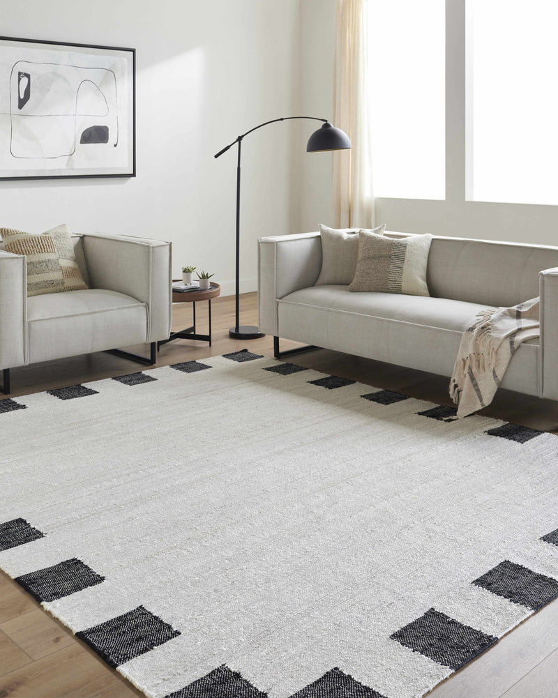 Rocio Dotted Bordered White Jute Carpet by Boutique Rugs