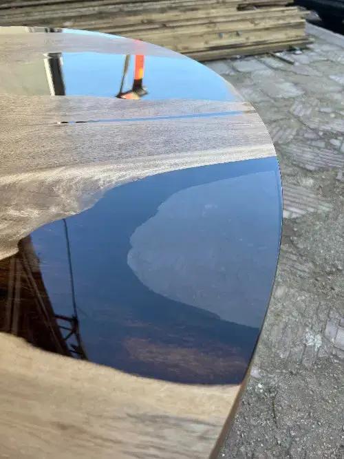 Custom Round Epoxy Resin Walnut Dining - Kitchen Table With Wood Base, photo 21 of 24