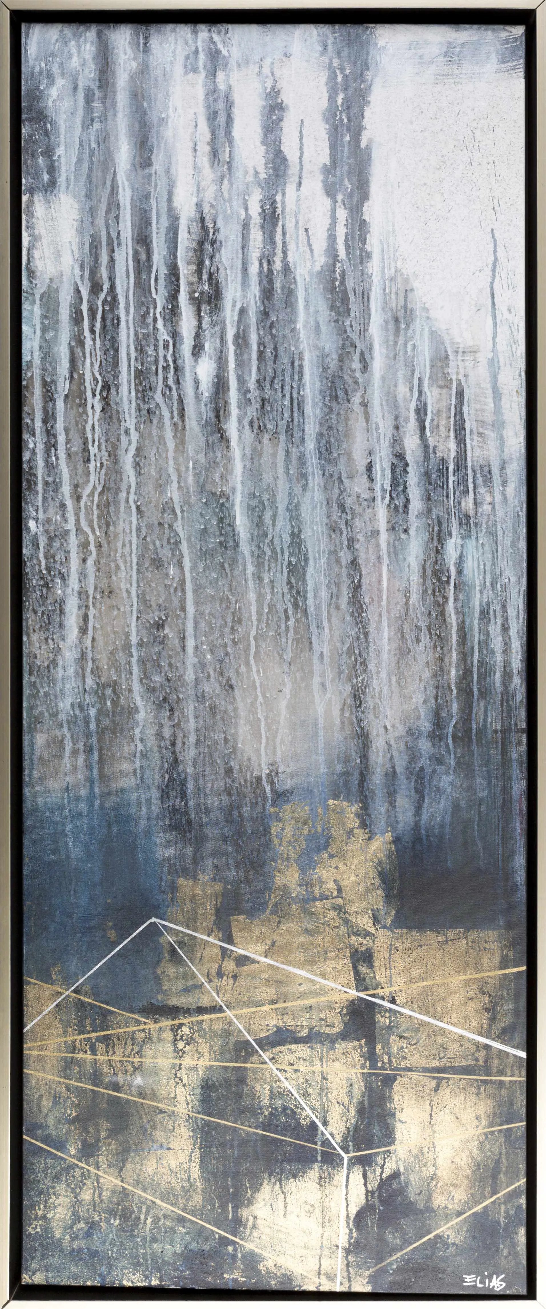 Darmstadt Abstract Gold and Blue Canvas Wall Art - Clearance by Boutique Rugs