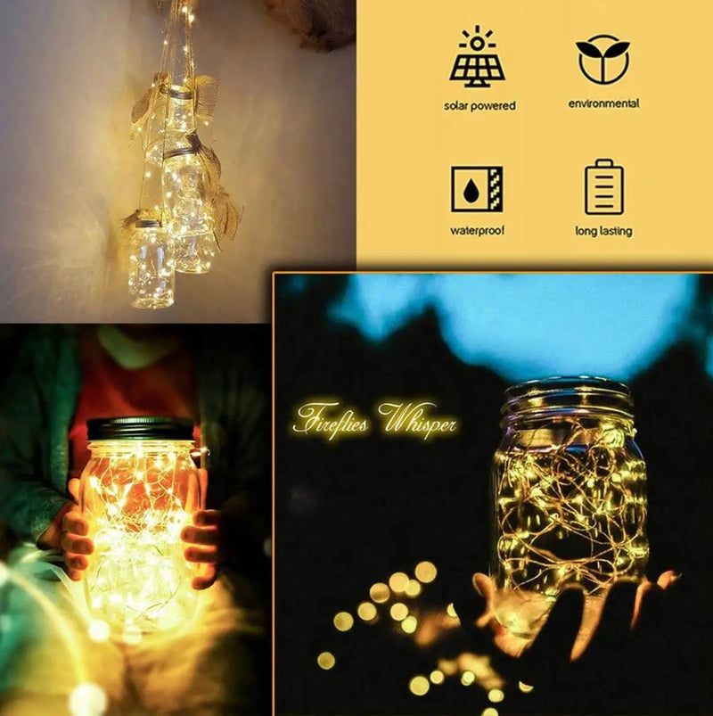 Davinci Solar Mason Jar Lights, 8 Pack 20 LED Fairy Jar Lids String Lights with Hangers by Outdoor Solar Outlet