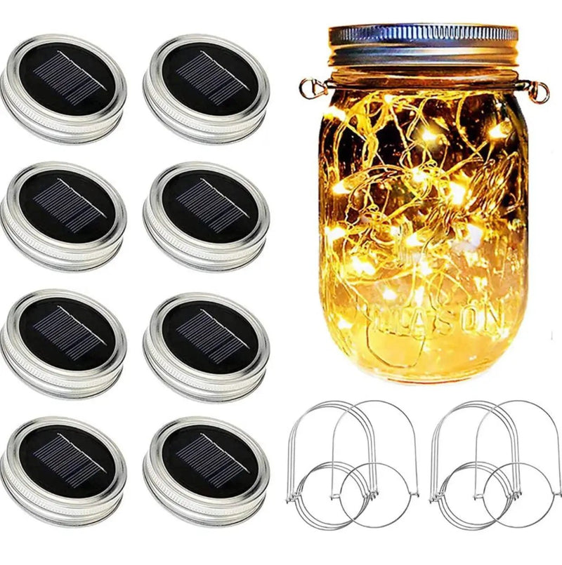 Davinci Solar Mason Jar Lights, 8 Pack 20 LED Fairy Jar Lids String Lights with Hangers by Outdoor Solar Outlet