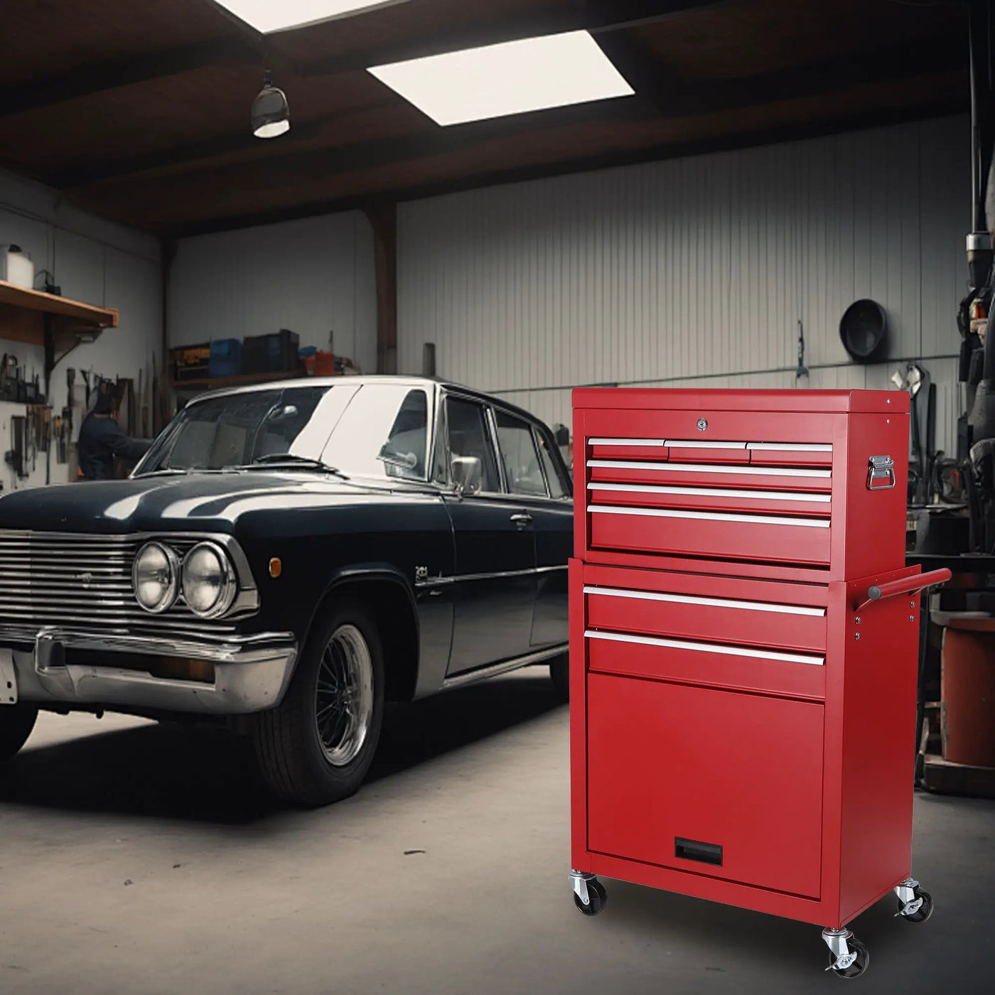 8 Drawer Rolling Tool Chest With 2 In 1 Detachable Top Box, Lockable Wheels by HouseOfZazla
