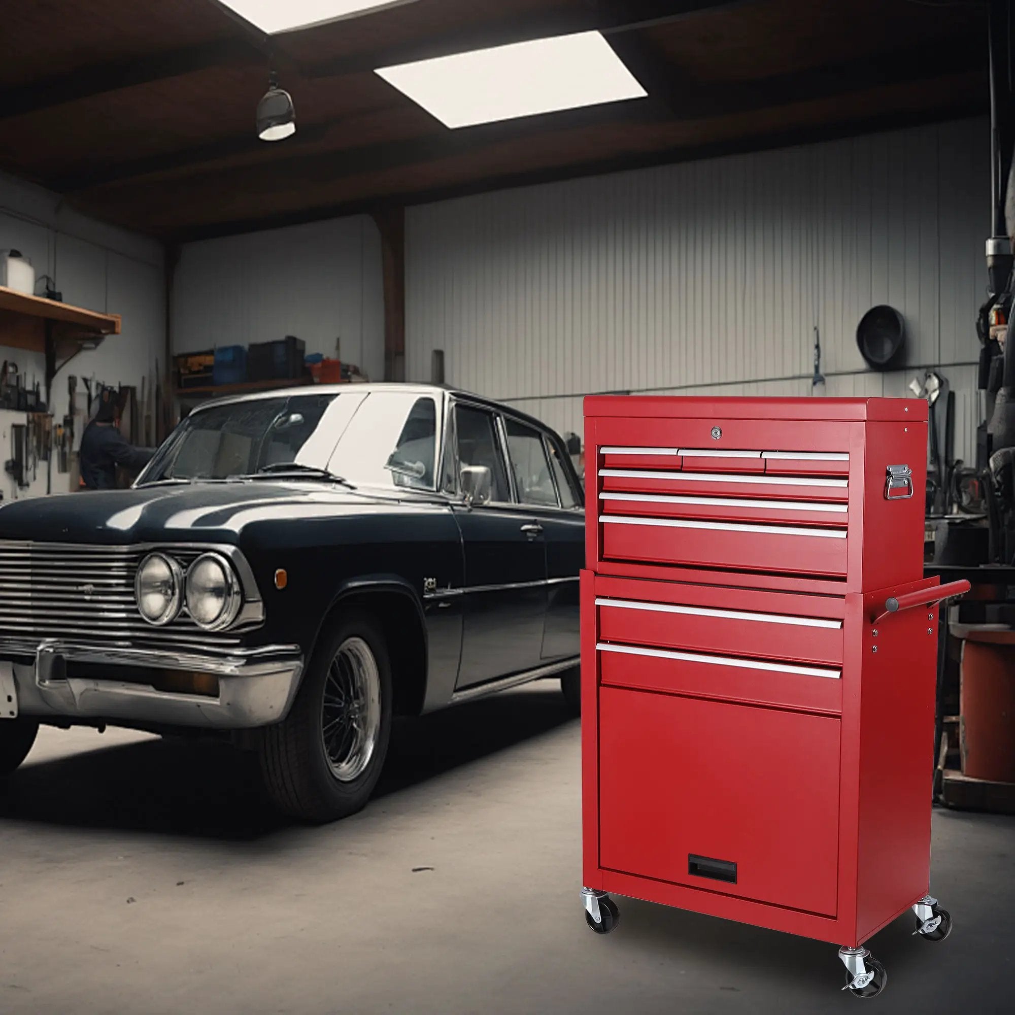 8 Drawer Rolling Tool Chest With 2 In 1 Detachable Top Box, Lockable Wheels by HouseOfZazla