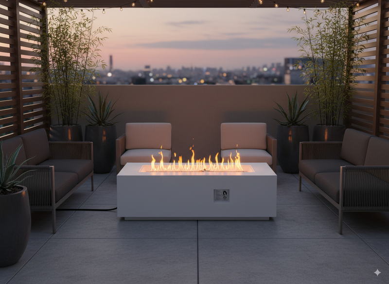 Outdoor Rectangle Propane Fire Pit Table 60inch, White by HouseOfZazla